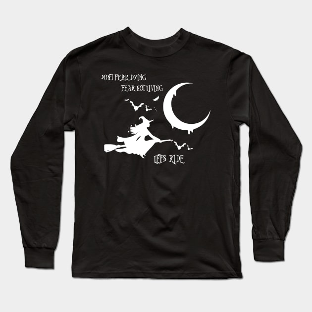 Lets Ride Witch Broom stick Bats Cresent Moon Boho Hipster Wiccan Long Sleeve T-Shirt by Prolifictees